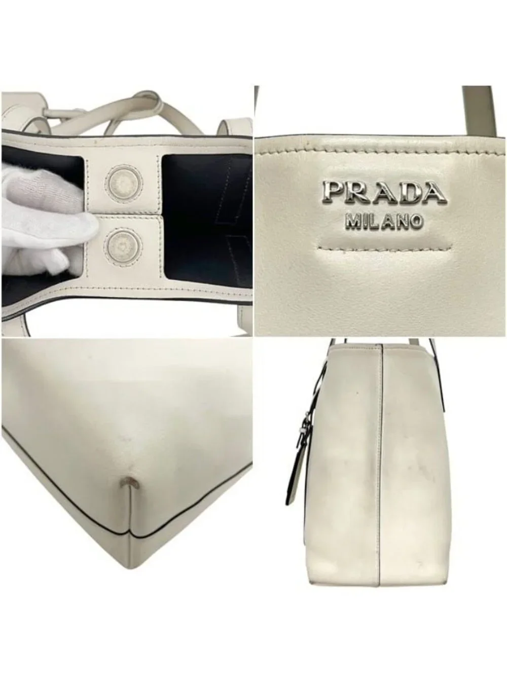 Prada Tote White Pouch with Leather 247 Shoulder Document